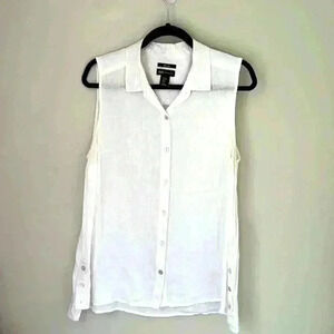 JNY Jones New York 100% Linen Sleeveless Tunic Summer Button Down Womens‎ Large